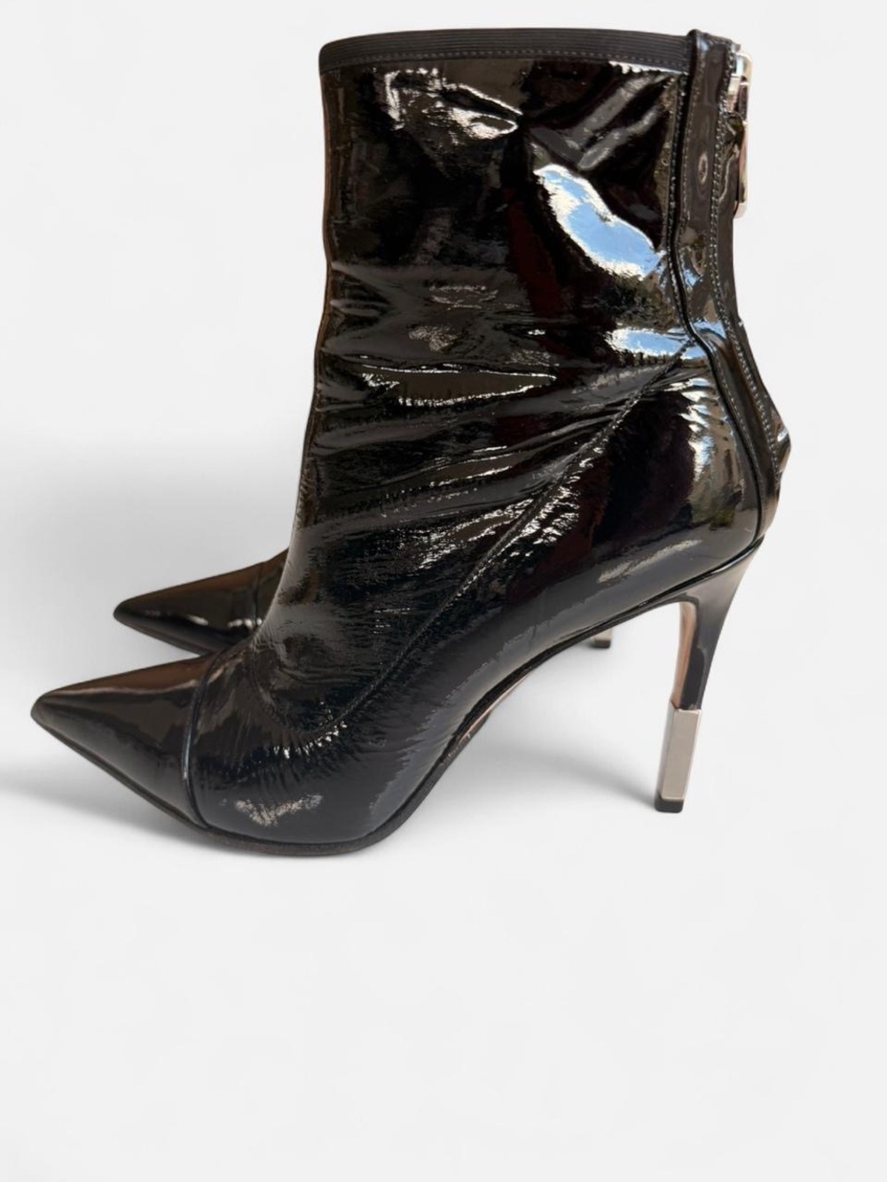 Balmain Black Patent Pointed-Toe Stiletto Ankle Boots
